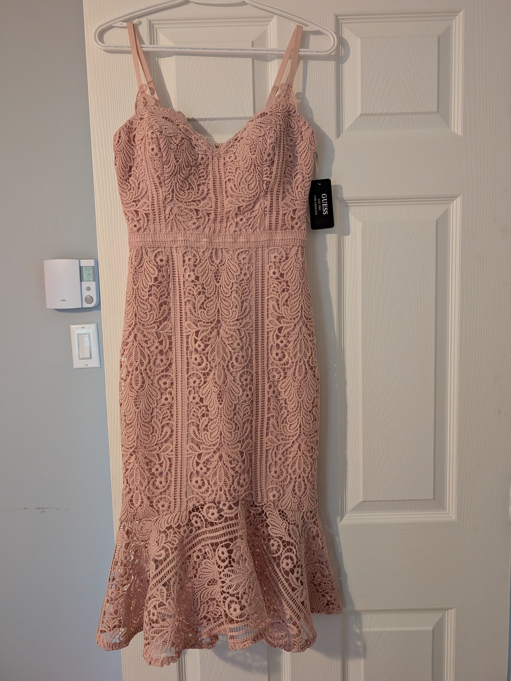 Guess Blush Pink Lace Midi Dress